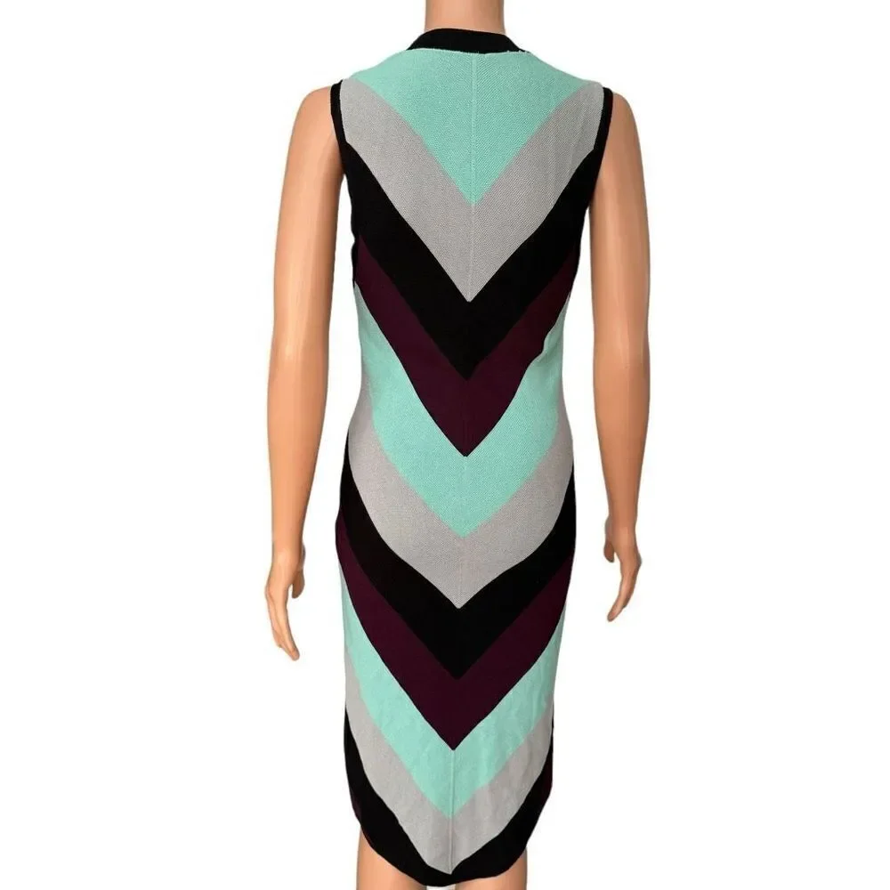 Free People Got You Chevron Striped Bodycon Knit Sleeveless Dress Size M